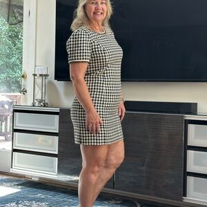 Lilly Pulitzer Black and White Sheath Dress with Puff Sleeves